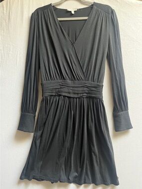 Joie Corelle Black Faux Wrap Long Sleeve Ruched Waist Dress Size S